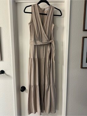Calvin Klein Sleeveless Wrap Maxi Dress in Taupe